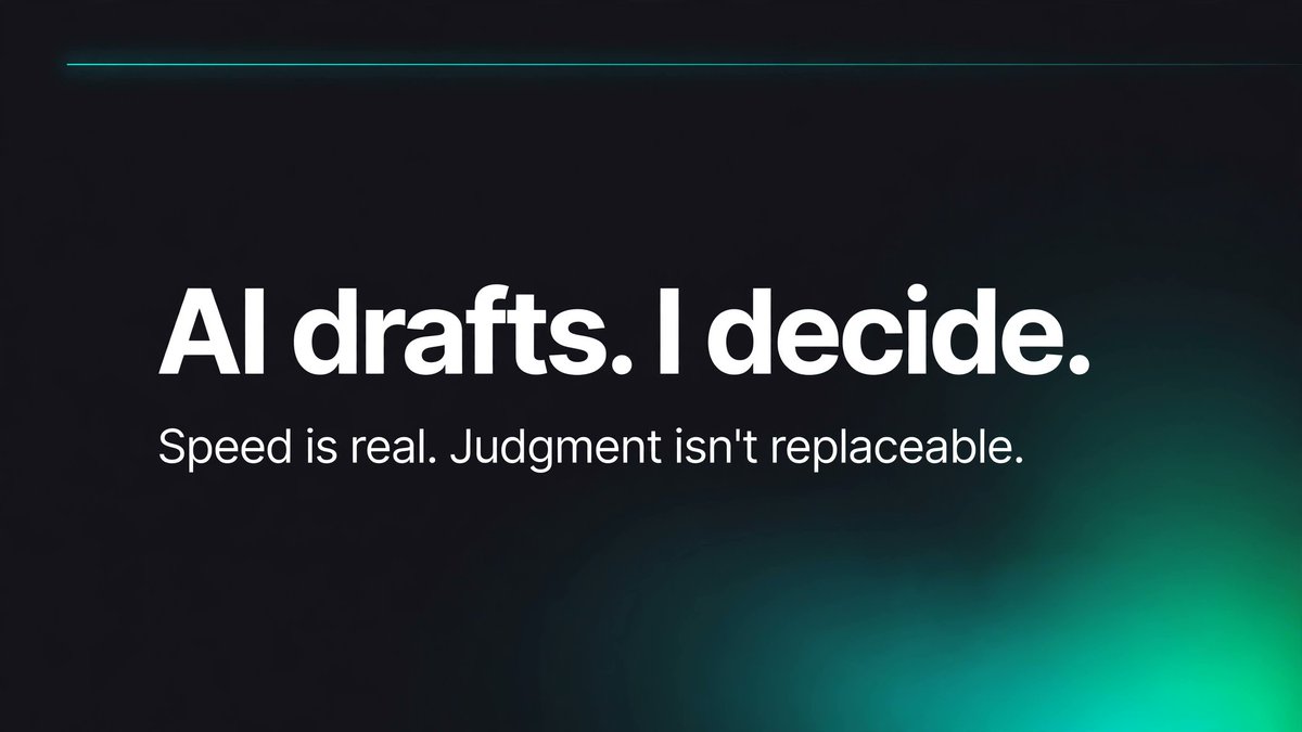 Abdullah_jutt44's tweet photo. I use AI coding agents every day. They write my boilerplate, tests, and refactors. They never design the system, and nothing ships without my review. Speed is real. Judgment is not replaceable yet. Where do you draw the line with AI in your workflow? https://t.co/YxuHQlAp8I