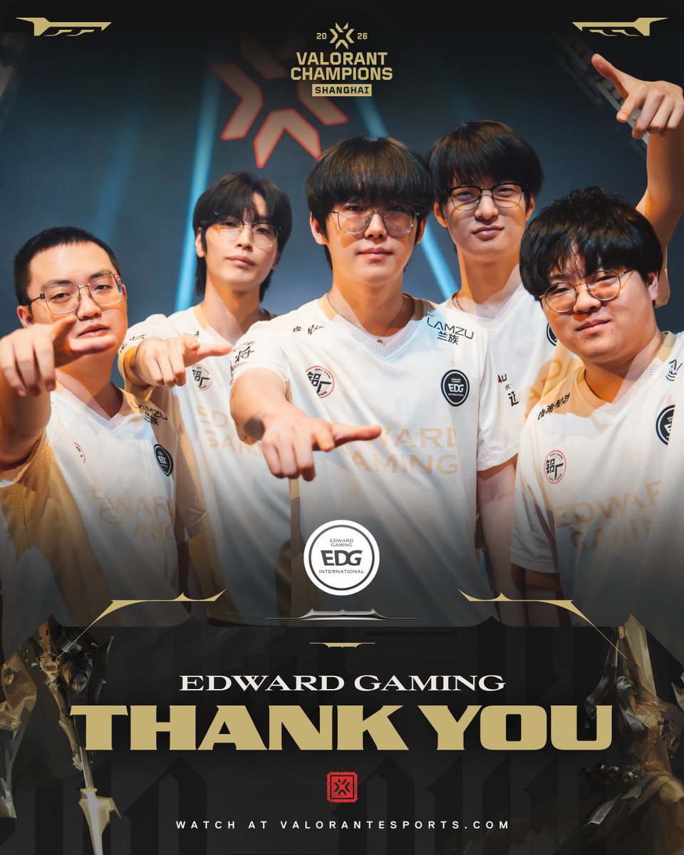 ValorantEsports's tweet photo. Always an honor to have you on any global stage. Thank you, @EDG_Edward! #VALORANTChampions https://t.co/609eaQS1S5