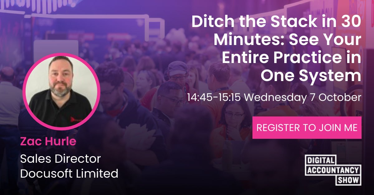Docusoft's tweet photo. We are giving a 'talk' at Digital Accountancy Show UK 2026.
 
We are excited about joining a brilliant line-up and being part of the conversation around what’s next for the accountancy industry.
 
If you’d like to join us, you can register here: https://t.co/sGf6Ejgk4e https://t.co/SOgsaoNOuM