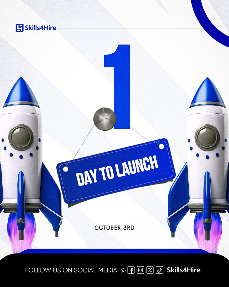 skills4hire's tweet photo. 1 DAY TO LAUNCH!

Tomorrow, Skills4Hire officially launches! 

A new way for skilled professionals to showcase their abilities and for hirers to discover the skills they need.

October 3, 2026

The countdown is almost over. Are you ready? 

#Skills4Hire https://t.co/OIv9uTdWok
