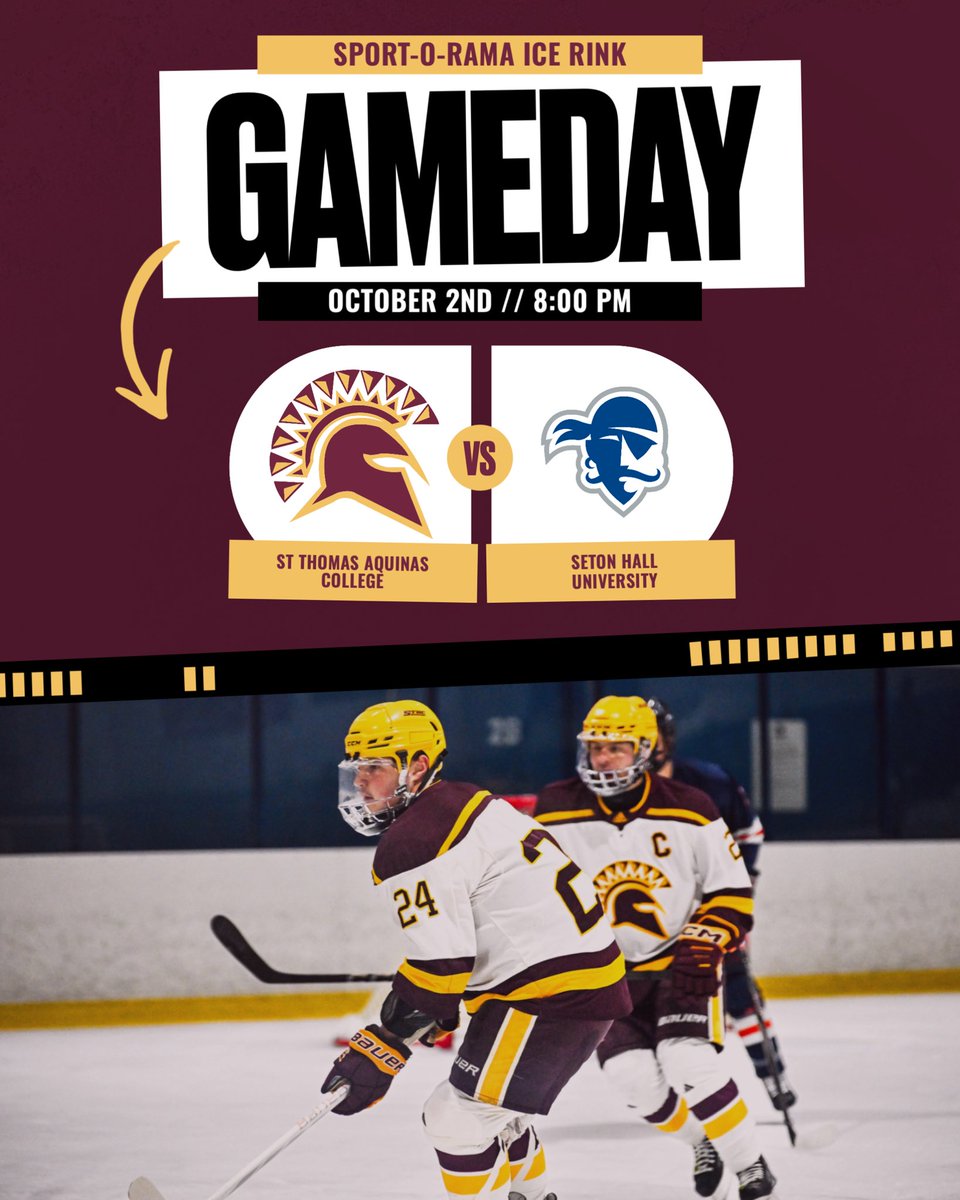 STAChockey's tweet photo. 🛡️⚔️ Season Opener #Gameday 

🕰️ 8pm 
📍Sport-O-Rama Ice Rinks
🆚 Seton Hall University
🎟️ $5 Cash, $3 for Students 
🎥 https://t.co/5zZUwyu9mh (subscription required)

#GoSpartans
#stacpuck
#ACHA
#STAC https://t.co/TmOrSo1cqV