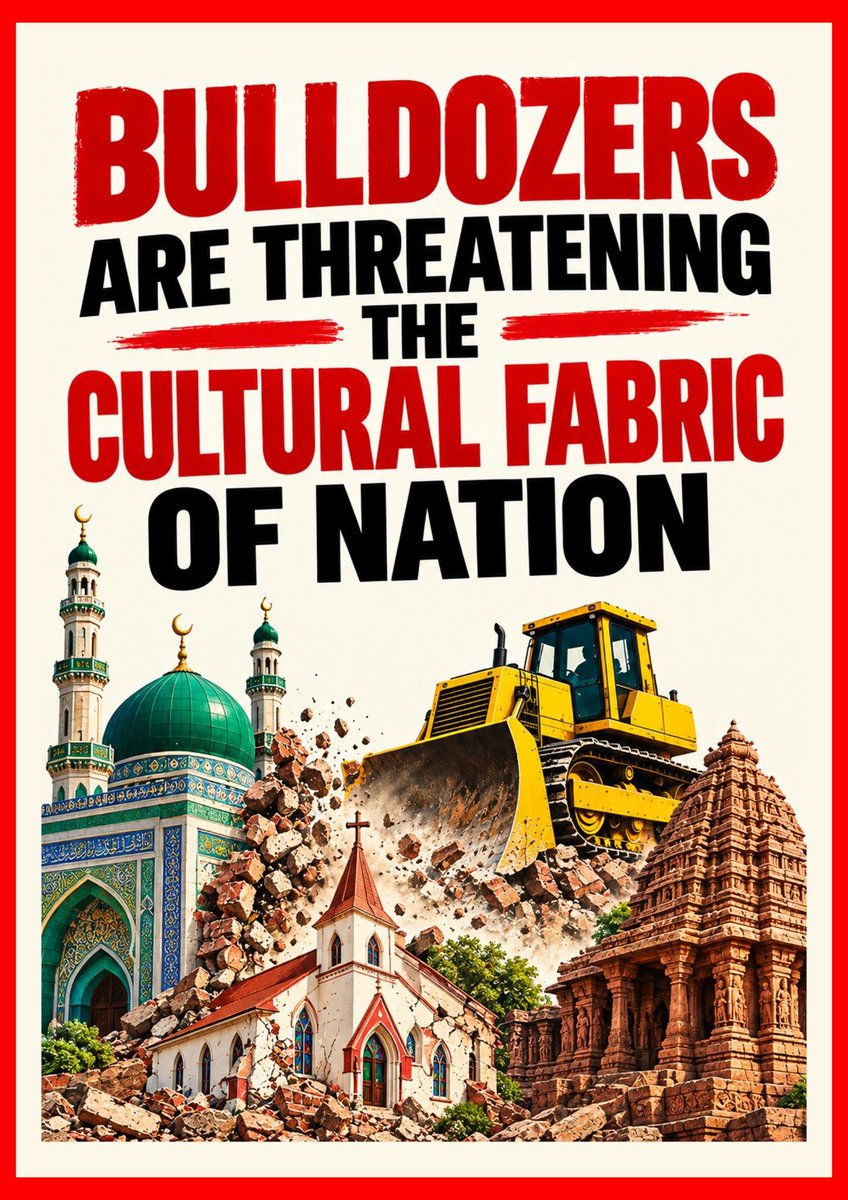moini_565's tweet photo. BULLDOZERS ARE THREATENING THE CULTRE OF NATION
#NATCON2026 #AnantAmbani Captain Smit Rutte #MaharashtraRPETAbhiyaan #MrinalKishor #HBDJaiveerSingh #GandhiJayanti #GoGyanuGo #GyanuKilledLoktantr Dimagi Naxals Tory Neha Bora Rama Singh FIR ISKCON #JasonSanjay #RayalaseemaVijayeebhava