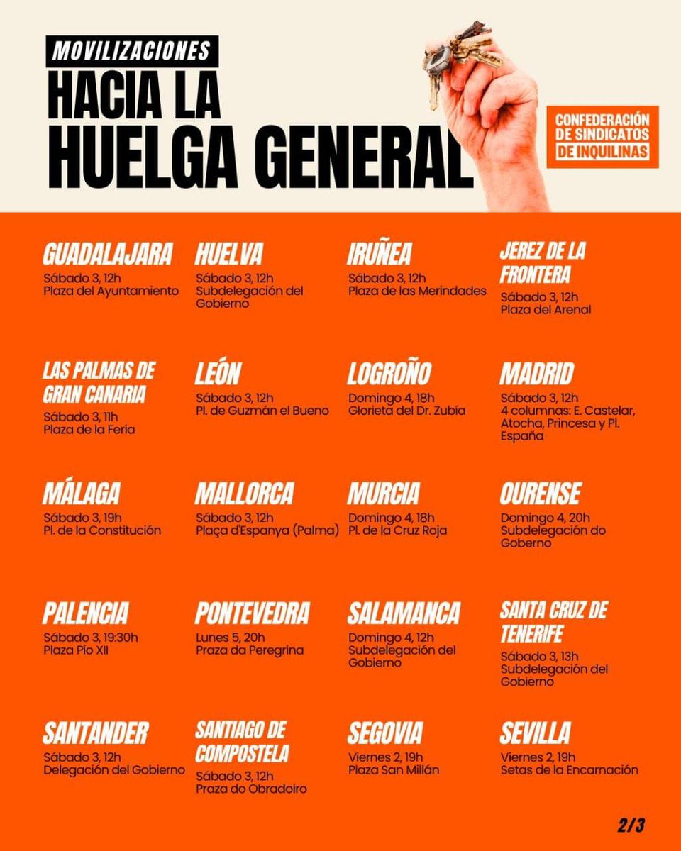 FernandoHValls's tweet photo. El Sindicato de Inquilinas convoca movilizaciones en las principales de España durante este fin de semana bajo el título "Hacia una huelga general". https://t.co/4bw3joN3GT