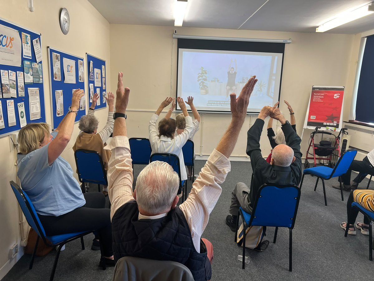 SwaleCVS's tweet photo. Another busy Chair Based Exercise session this morning for our Befriending clients!  Keeping fit while socialising 🙂💪
If you would like to know more about our Befriending Scheme for Older People, please contact 01795 473828 (option 2) or email paul.harper@swalecvs.co.uk https://t.co/aY88v6qILe