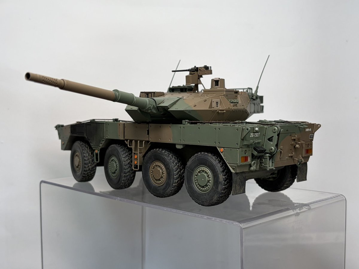 uiJml2s6LMNCwPP's tweet photo. TAMIYA 1/35 16式機動戦闘車 C5
完成🙌
初のAFVプラモめっちゃ楽しかった
今回はウェザリングは控えめで。
前4輪が左右に切れる構造がとても素晴らしい😆

アンテナは伸ばしランナーで再現してみました

そしてAFVにハマってしまった…

#TAMIYA
#AFV 
#プラモデル https://t.co/yWu8t3zY8k