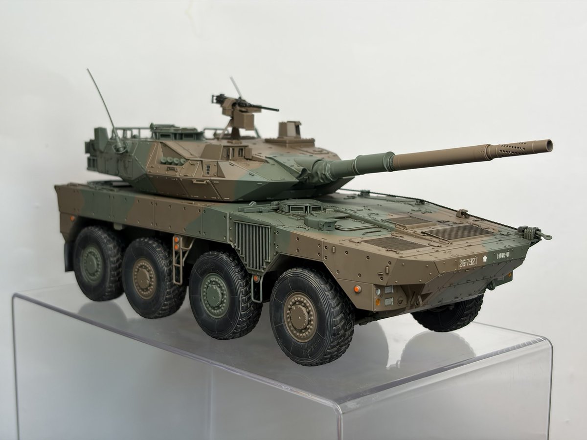 uiJml2s6LMNCwPP's tweet photo. TAMIYA 1/35 16式機動戦闘車 C5
完成🙌
初のAFVプラモめっちゃ楽しかった
今回はウェザリングは控えめで。
前4輪が左右に切れる構造がとても素晴らしい😆

アンテナは伸ばしランナーで再現してみました

そしてAFVにハマってしまった…

#TAMIYA
#AFV 
#プラモデル https://t.co/yWu8t3zY8k