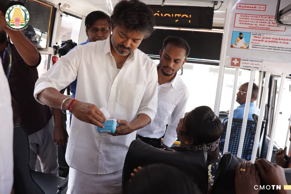 BoxOfficeGraph's tweet photo. Vettri Payanam begins today! 🚌❤️

CM Vijay has launched the expanded free bus travel scheme for women across Tamil Nadu, covering 12,695 government buses and expected to benefit around 84.32 lakh women every day.

A major expansion of women’s access to public transport. 🙏 https://t.co/pZxhCLzzpP