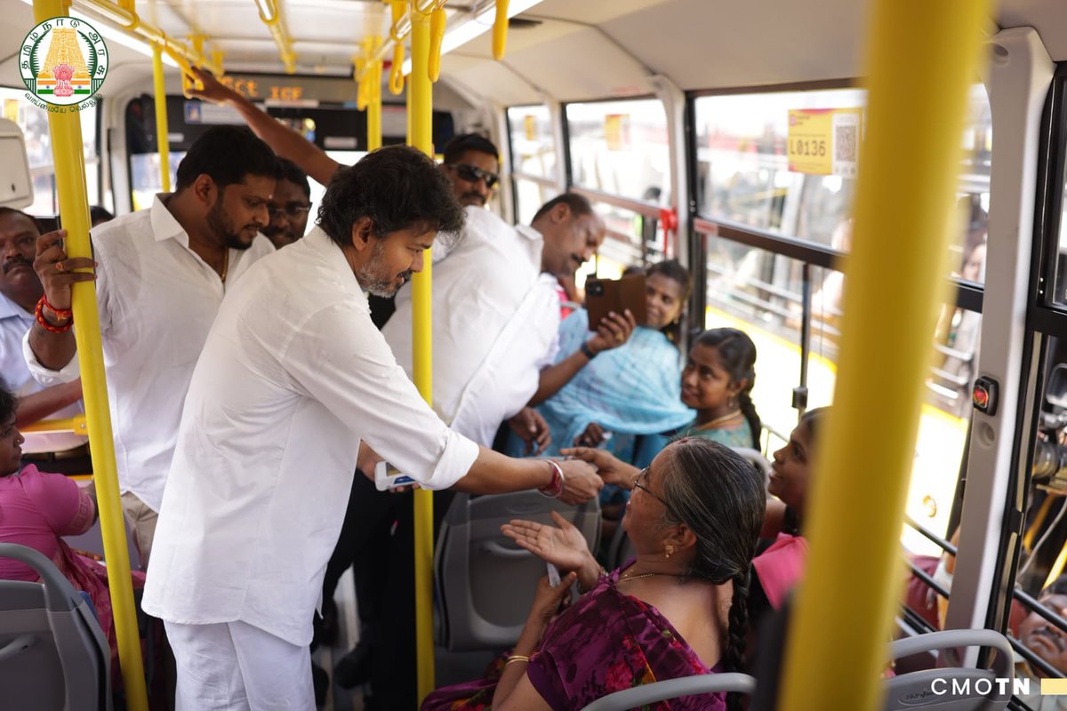 BoxOfficeGraph's tweet photo. Vettri Payanam begins today! 🚌❤️

CM Vijay has launched the expanded free bus travel scheme for women across Tamil Nadu, covering 12,695 government buses and expected to benefit around 84.32 lakh women every day.

A major expansion of women’s access to public transport. 🙏 https://t.co/pZxhCLzzpP