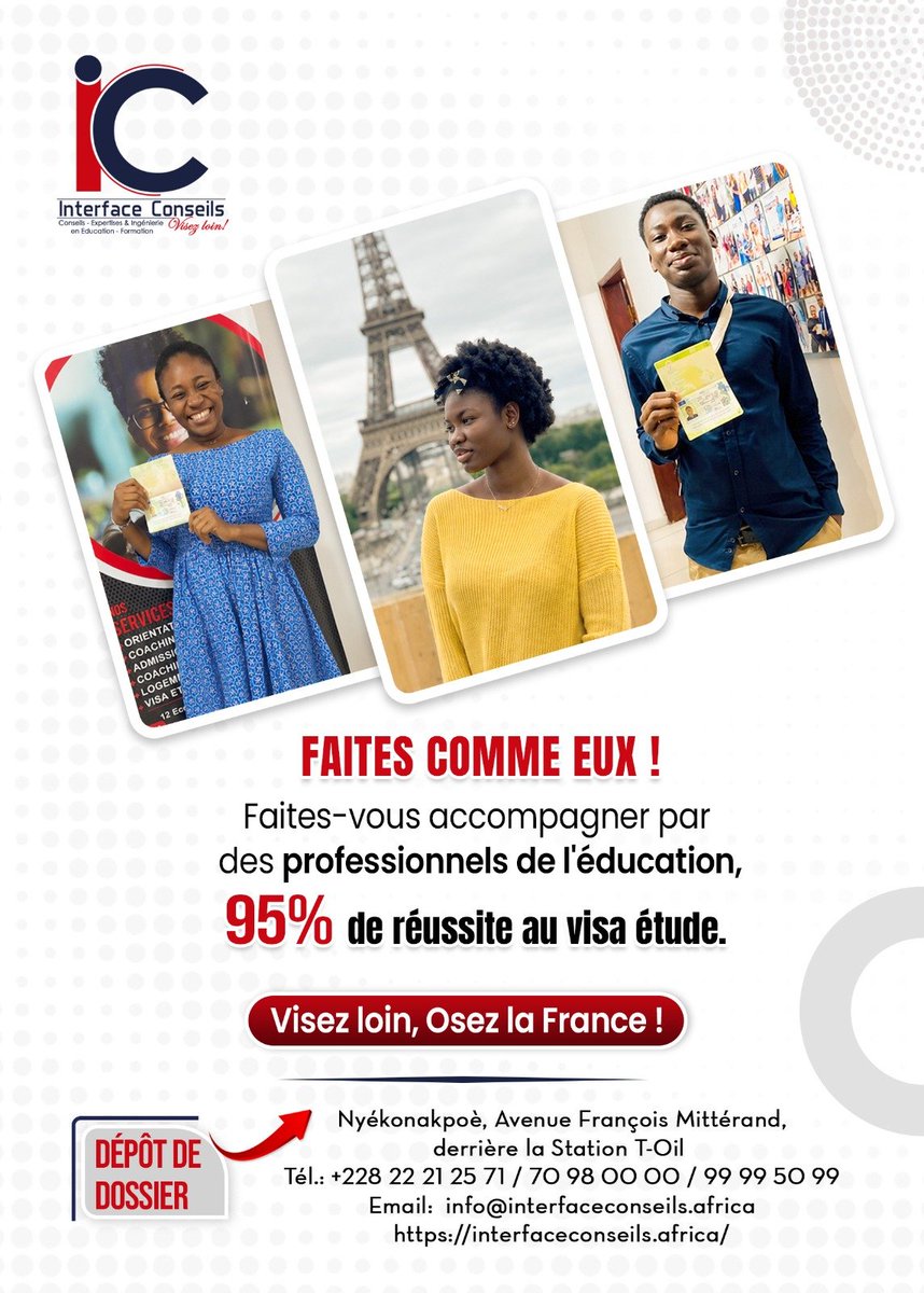 InterfaceConse2's tweet photo. CAMPUS FRANCE 2027 c'est aujourd'hui que ça commence! 🇫🇷

Avec Interface Conseils, bénéficie d'un accompagnement de A à Z pour préparer ta candidature.

📞 99 99 50 99 / 91 98 03 73

#campusfrance #visa  #accompagnement #viralvideo #jeveuxpasserdanstespourtoi https://t.co/BWxmsq0dq8