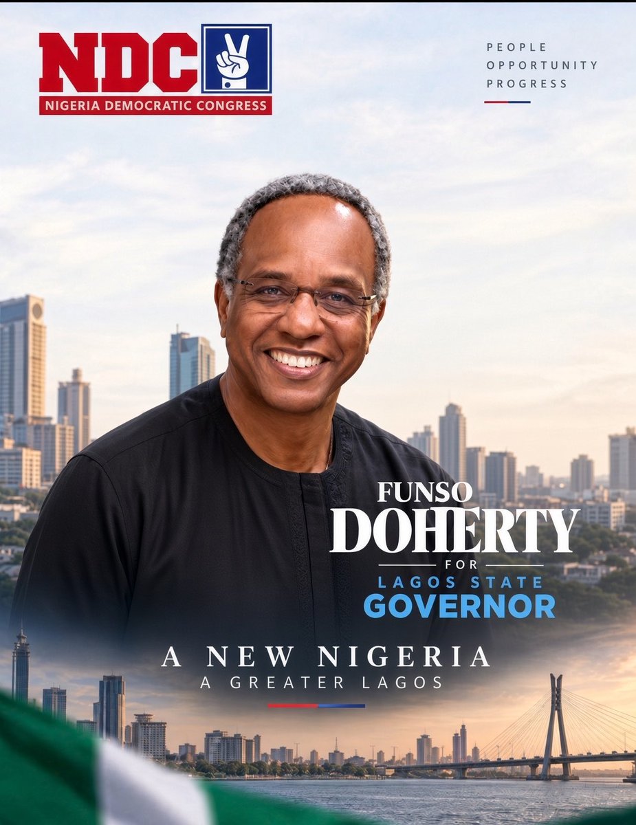 TheoAbuAgada's tweet photo. Dear Lagosians, we are offering you the best candidate in this election. 

Liberate yourselves with Funso Doherty. 

The best man for the job. 

Vote for the NDC. https://t.co/nxhbe5utn3