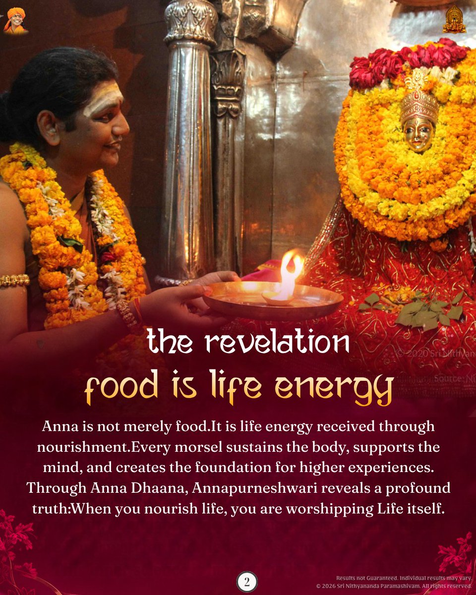 SriNithyananda's tweet photo. DEVI ANNAPURNESHWARI — THE MOTHER WHO NOURISHES LIFE

In KAILASA, Navaratri invokes Devi Annapurneshwari, the embodiment of nourishment, abundance, compassion, and sacred Anna Dhaana.

Her grace reminds us that food is life energy, hunger is to be healed with compassion, and nourishing the body can become a sacred offering that supports higher consciousness.

#DeviAnnapurneshwari #Navaratri #AnnaDhaana #NourishLife #KAILASA #DivineMother #Nithyananda