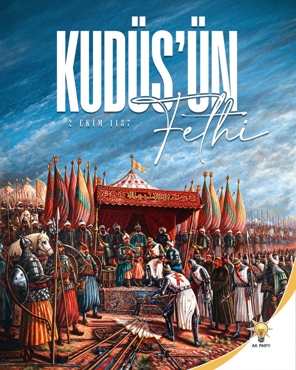 Akparti's tweet photo. Kudüs’ün Fethi’nin 839. yıl dönümünde, mukaddes şehri adalet ve merhametle buluşturan Selahaddin Eyyubi’yi ve kahraman askerlerini rahmet ve minnetle anıyoruz. https://t.co/9npaWUyx5E