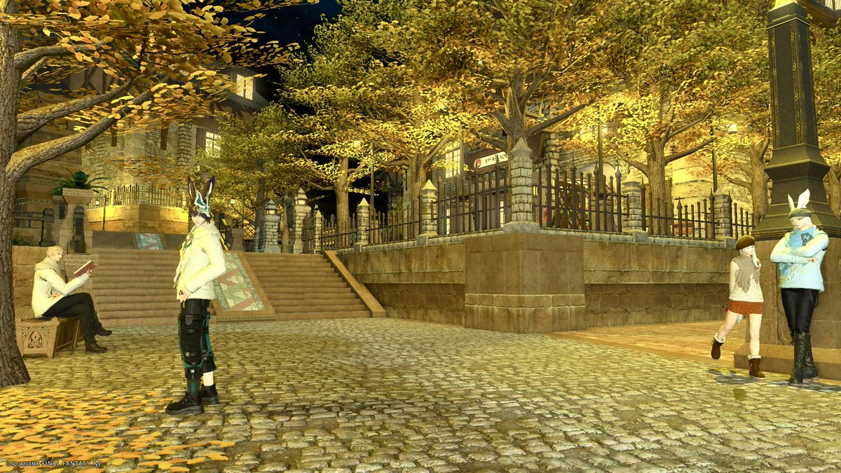LunaFF14R's tweet photo. の皆さんとお揃いの服着て
パンデモ並木へ🍁⟡.·*.
昼と夜だと雰囲気違って良いでした！
あげなおしっ

 #FF14  #FF14SS  #FFXIV  #パンデモ並木道 https://t.co/EEjaxcsfJi