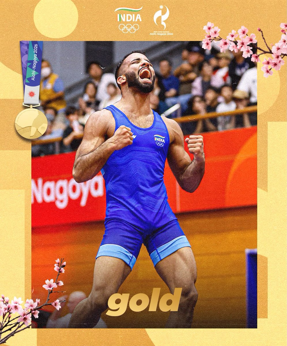 Kanhanitharwal's tweet photo. What an outstanding performance 🔥 

Trailing initially in the match, fantastic comeback from Sujeet to win the Gold Medal in the Men’s Freestyle 65kgs Wrestling event 👏🏽
#gold https://t.co/IPcDg0WRNP