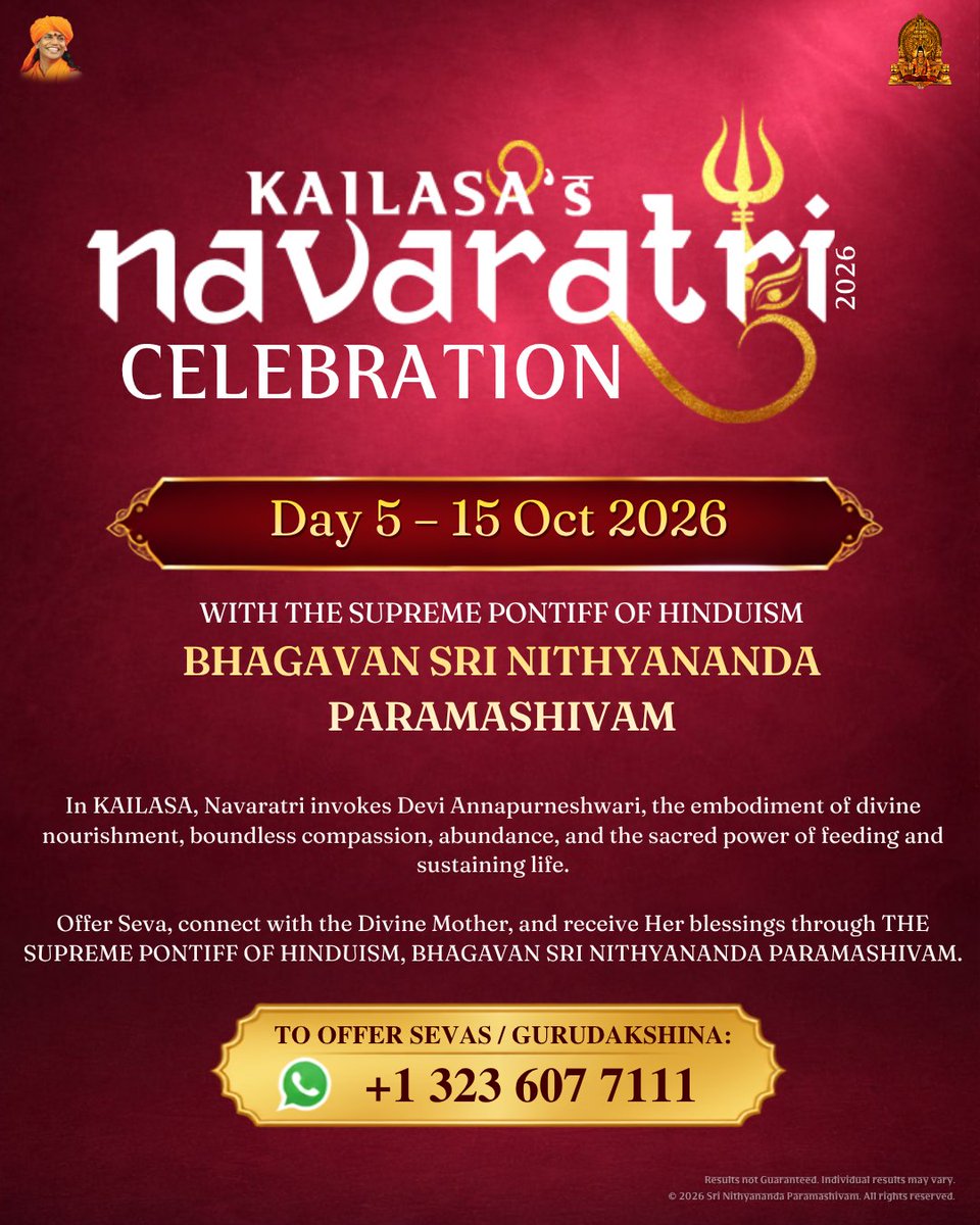 SriNithyananda's tweet photo. Offer Seva, connect with the Divine Mother, and receive Her blessings through THE SUPREME PONTIFF OF HINDUISM, BHAGAVAN SRI NITHYANANDA PARAMASHIVAM. https://t.co/ctBTkcPQZb