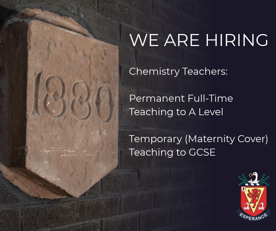 WallaceHigh's tweet photo. We are seeking Chemistry teachers to join our school:

 • Permanent Full-Time Chemistry Teacher (to A Level)

 • Temporary Chemistry Teacher (Maternity Cover, to GCSE)

Find out more and apply: https://t.co/Zh3NppOY20

Closing date: 12.00 noon, Thursday 15 October. 

#WeAreWHS https://t.co/R098MnBln6