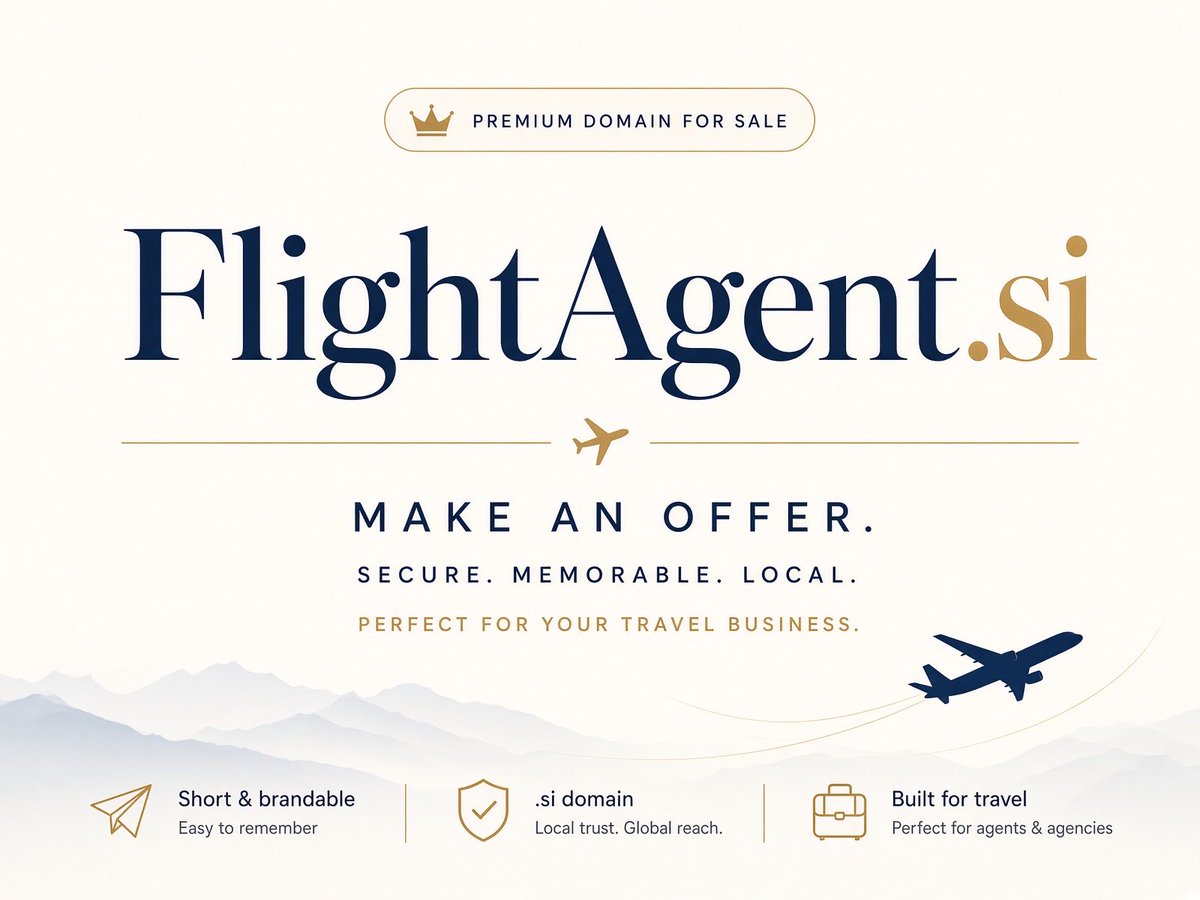 TheDomainAgent's tweet photo. https://t.co/bHCsptuHLs ✈️

A strong name for super intelligence #ai powered flight booking travel planning and intelligent travel agents

💰 For Sale — Make an offer.
📩 DM for inquiries.

#si #SuperIntelligence #DomainForSale https://t.co/FePDzCv7GN
