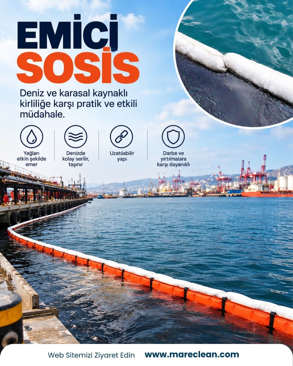 mareclean's tweet photo. Kirliliği yayılmadan kontrol altına alın.
Emici sosisler, yağ ve petrol türevi kirleticilerin hızlı ve etkili şekilde toplanmasına yardımcı olur. Pratik kullanımıyla deniz ve karasal müdahaleler için güçlü bir çözüm.
#EmiciSosis #KirlilikMüdahalesi #MareClean https://t.co/BDtxpvIdMC