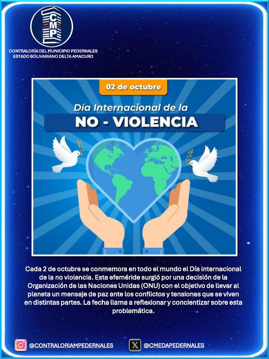 CMEDAPedernales's tweet photo. 02 de octubre Día Internacional de la No Violencia https://t.co/1wUZ13yXo4