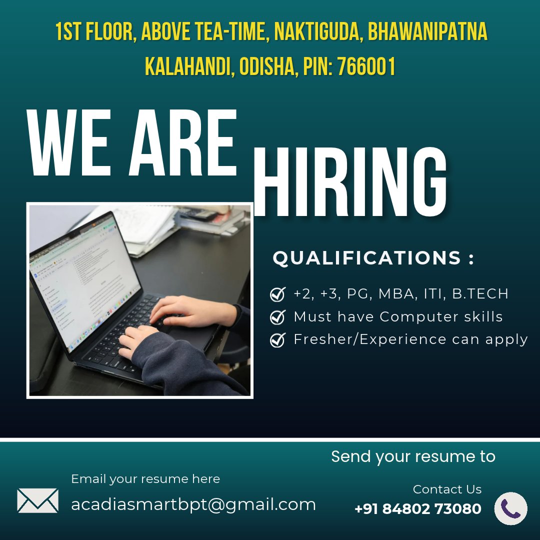 AcadiaSmar71098's tweet photo. Join the Acadia Smart Family
Looking for a place where your ideas matter and your career moves forward? Acadia Smart is growing, and we want passionate people-grow with us.
Email:acadiasmartbpt@gmail.com
Website: https://t.co/8OmkPsIAnZ
Call/WhatsApp: +91 8480273080
#AcadiaSmart https://t.co/kWUG3wfyId