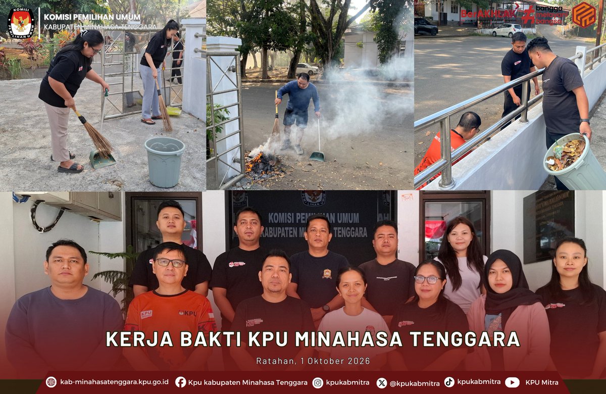 KpuKabMitra's tweet photo. #Temanpemilih, jajaran KPU Kabupaten Minahasa Tenggara melaksanakan kerja bakti, Jumat (2/10)

#kpumelayani https://t.co/NE6XVGSJLY