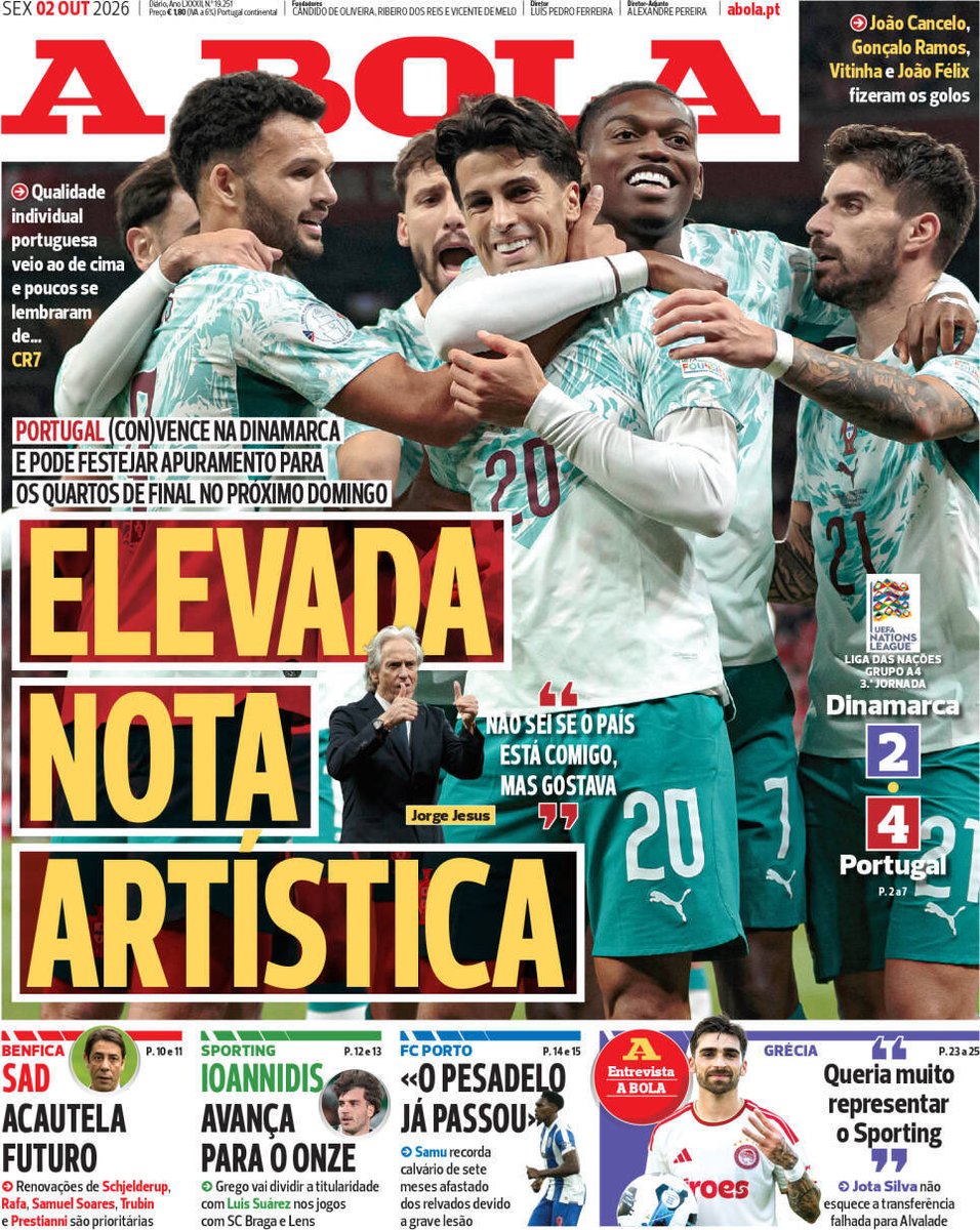 MiguelMartinho7's tweet photo. Bom dia. Ontem foi bem assim numa noite de futebol em Copenhaga, em que a Seleção Nacional, mesmo sem o Ronaldo no seu pós, fez um futebol atrativo. Aqui ficam as capas dos jornais de hoje. #DENPOR #NationsLeague #VaiDarPortugal https://t.co/OLiLgDUQuQ
