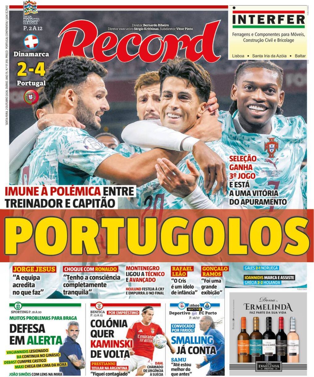 MiguelMartinho7's tweet photo. Bom dia. Ontem foi bem assim numa noite de futebol em Copenhaga, em que a Seleção Nacional, mesmo sem o Ronaldo no seu pós, fez um futebol atrativo. Aqui ficam as capas dos jornais de hoje. #DENPOR #NationsLeague #VaiDarPortugal https://t.co/OLiLgDUQuQ