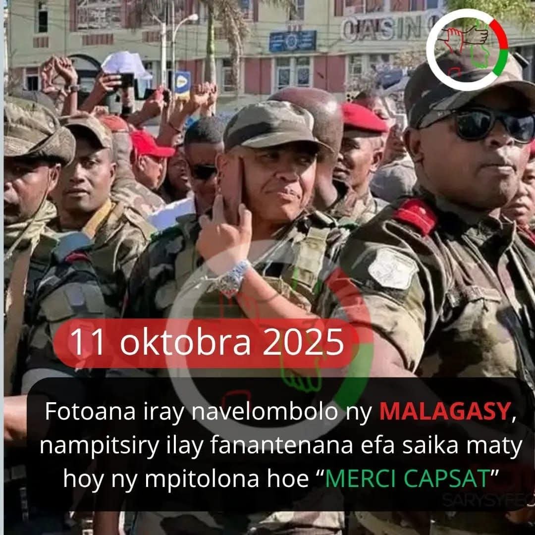 Nirysoo1's tweet photo. Raha tsy Teo ny CAPSAT niaro sy nihaino ny vahoaka dia tsy ay intsony izay nanjo antsika tamin'ireny ka mendrika isaorana izy ireo.
MERCI CAPSAT🫡 https://t.co/SIWSPqwBat