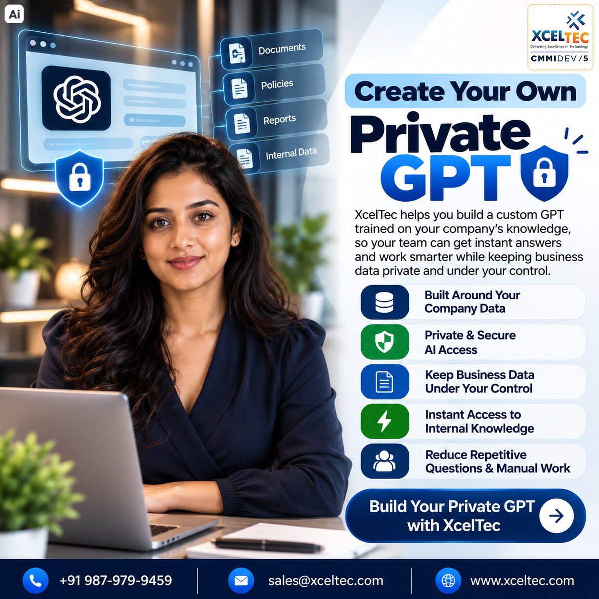 XcelTec's tweet photo. Build a Custom GPT for Your Business!
XcelTec offers:
• Company Data Integration
• Private AI Access
• Secure Knowledge Management
• Instant Internal Information
• Reduced Manual Work
Build Your Business AI with XcelTec.
#XcelTec #CustomGPT #BusinessAI https://t.co/CJdR6x0BlF