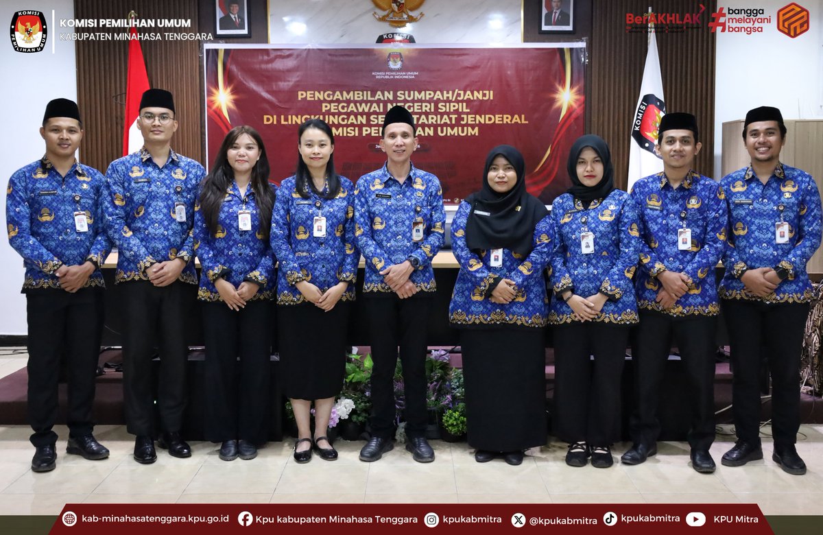 KpuKabMitra's tweet photo. #Temanpemilih, Komisi Pemilihan Umum (KPU) Kabupaten Minahasa Tenggara (Mitra) melaksanakan Pelantikan dan Pengambilan Sumpah/Janji Pegawai Negeri Sipil (PNS) di Lingkungan Komisi Pemilihan Umum secara hybrid, Kamis (1/10/2026)
Selengkapnya:
https://t.co/eASpGg086h
#kpumelayani https://t.co/O3vB2mreXw