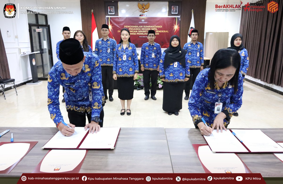 KpuKabMitra's tweet photo. #Temanpemilih, Komisi Pemilihan Umum (KPU) Kabupaten Minahasa Tenggara (Mitra) melaksanakan Pelantikan dan Pengambilan Sumpah/Janji Pegawai Negeri Sipil (PNS) di Lingkungan Komisi Pemilihan Umum secara hybrid, Kamis (1/10/2026)
Selengkapnya:
https://t.co/eASpGg086h
#kpumelayani https://t.co/O3vB2mreXw