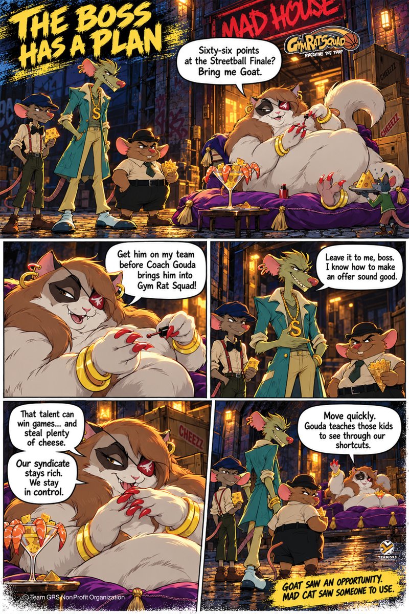 gymratsquad's tweet photo. Mad Cat Has A Plan: Goat's talent caught everyone's attention, but not everyone's motives align with what's best for his success. Will Goat recognize the trap before he becomes part of it? #interactivecomicbookseries #thetrap #gymratsquad #breakingthetrap #teamgrs https://t.co/uVtLOK383M