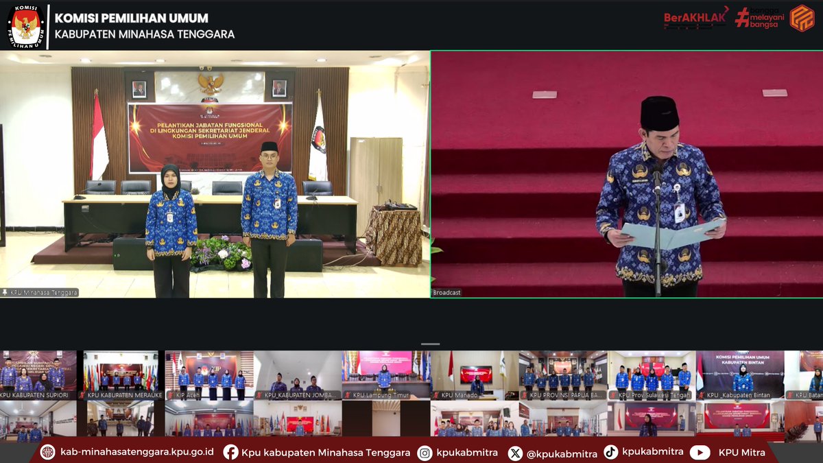 KpuKabMitra's tweet photo. #temanpemilih , Dua pegawai di lingkungan Sekretariat KPU Kabupaten Minahasa Tenggara Resmi dilantik dalam Jabatan Fungsional Penata Kelola Pemilu Ahli Pertama, pada kamis (1/10/2026).

Selengkapnya :
https://t.co/dfrt5vWjl3

#kpumelayani https://t.co/QJCD5Y1jZk