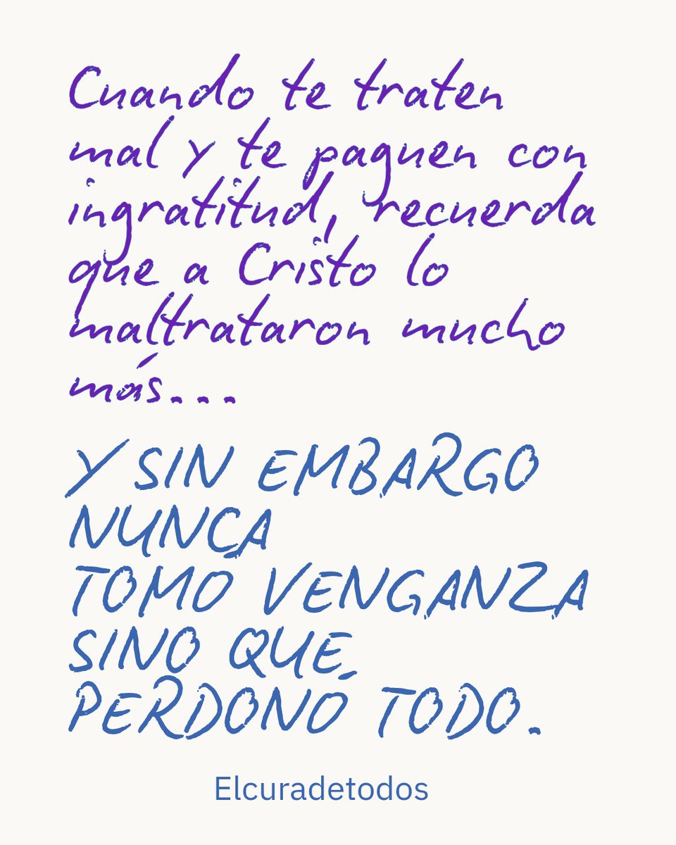 elcuradetodos's tweet photo. Sigamos el ejemplo de Jesús y devolvamos bien por mal.
Dios bendice al que perdona y ama a sus enemigos.
#CatólicoResponsable #AmorDelBueno #PrimeroDios https://t.co/Ncn9rVP8Er