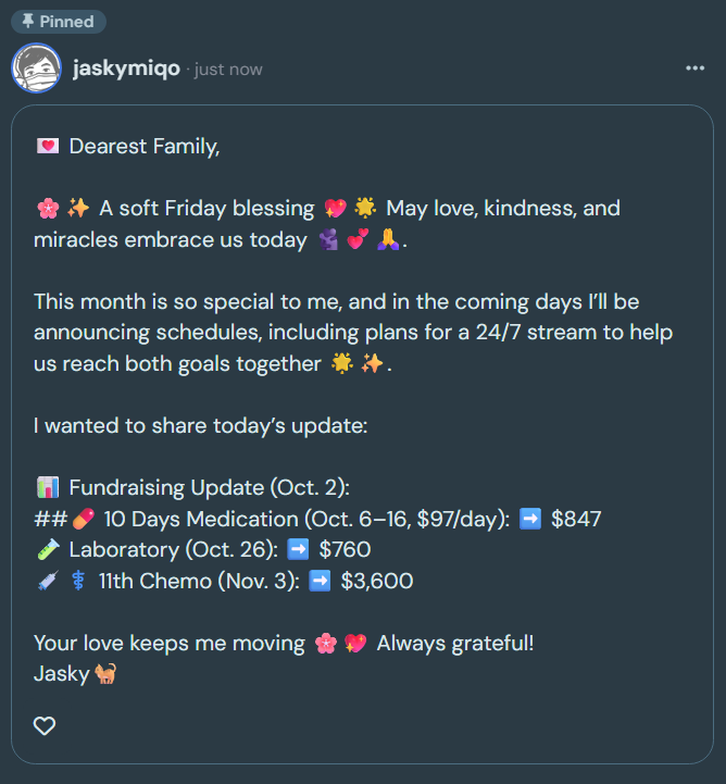 jhojasky's tweet photo. [10/02] Every share helps me a lot. I know it’s tiring to chase monthly goals, and I longed for a breather next month, a chance to rest properly, physically, mentally, emotionally, &amp; spiritually 🌟✨. #breastcancerawarenessmonth 

For Donos: https://t.co/UWQu2zxDQp https://t.co/2DNubZLR55