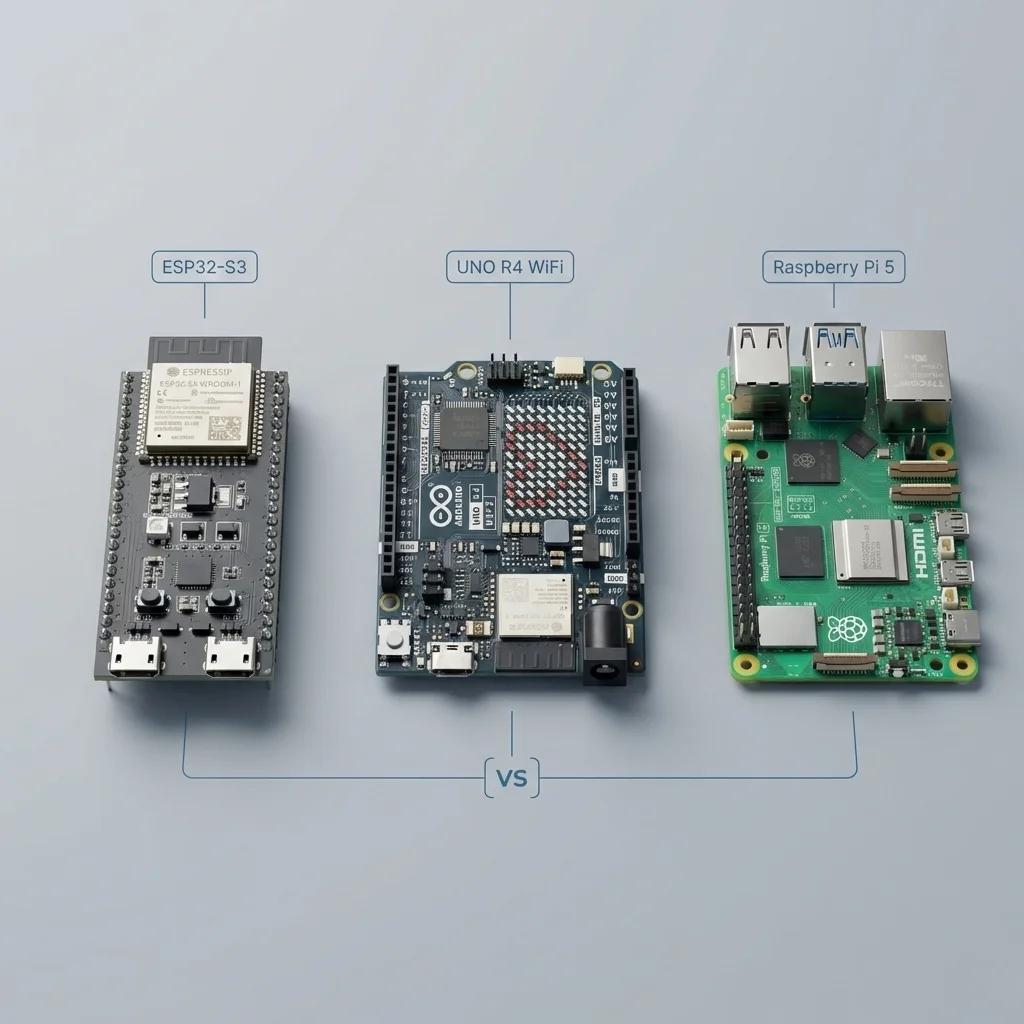 DeRonin_'s tweet photo. which board should you actually start with?

Arduino vs ESP32 vs Raspberry Pi

4 months into robotics as a hobby, here's what i'd tell myself on day one:

1. start with arduino

use it when you're learning:

- motors
- servos
- sensors
- basic circuits

atmega328p, 16 mhz, 2 kb of ram, and 5v logic so most hobby parts plug straight in

when your code runs, nothing interrupts it, and that makes timing easy to reason about

best place to learn the fundamentals without debugging an operating system at the same time

you outgrow it the day you add wifi or a camera

2. move to esp32

use it when you want:

- wifi
- bluetooth
- wireless control
- anything that reports back to your phone

dual core at 240 mhz, 520 kb ram, radios on the chip, around $5 a board

more connectivity and still hands on, so you keep writing the same kind of code

two things that cost me a weekend each:

3.3v logic, so your 5v sensors need a level shifter or they read garbage

and on the original esp32 the adc2 pins stop reading the moment wifi turns on

3. go for raspberry pi

use it when your robot needs:

- computer vision
- ai and ml
- ros 2
- heavy processing

now you're running a computer inside your robot, with all of the upside and all of the cost

linux decides when your code runs, so pwm timing jitters and servos twitch

and pulling the power without a shutdown corrupts the sd card, which i learned twice

also worth knowing, raspberry makes a real microcontroller too, the pico, about $4

so the quick version:

never wired anything before -> arduino

want wifi and the best price -> esp32

need vision or a camera -> raspberry pi

and yes, you can use more than one

arduino -> control
esp32 -> connect
raspberry pi -> compute

that combination is what took me 4 months to understand

the pi is the brain and the microcontroller is the spine, and a real robot wants both

also, if you want to learn robotics engineering for 6 months, read the article below: