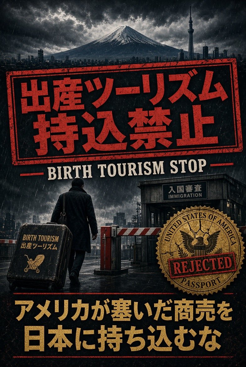 syomin_a_nippon's tweet photo. アメリカがうるさいからって、日本に持ち込むな。
米国は国籍目当ての出産ツーリズムをビザ取消で塞ぎ始めた。次の受け皿を日本にするな。日本は出生地主義ではない。「産めば在留資格」は偽情報だ。観光ビザの出産目的と、斡旋を止めろ🇯🇵
#出産ツーリズム #移民政策 #観光ビザ #自国民第一 #国を守れ https://t.co/ZYxueQR1fU