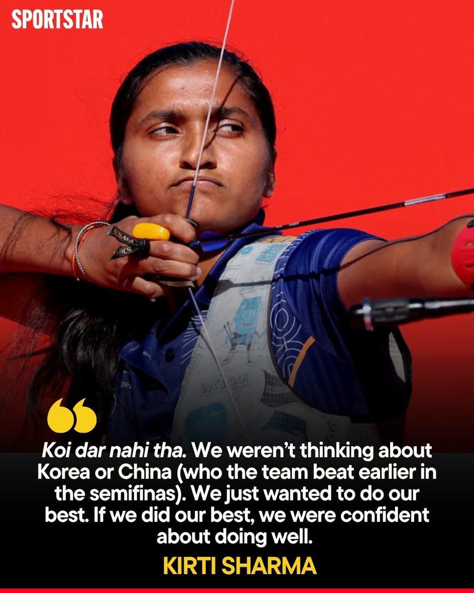 VarierSangitha's tweet photo. 🇮🇳GenZ #RoleModels 
🔹Ankita, the daughter of a milkman from West Bengal, whose father struggled to send her for training on his meagre income.
🔹Kumkum, whose father makes packaging for sweet boxes, grew up in Amravati, Maharashtra.
🔹Kirti, from Haryana, whose father took a ₹60,000 loan to buy her first bow.
They stunned South Korea 5-3 to win the women's team recurve archery gold,ending Korea's 7-title reign 🇮🇳🥇
#AsianGames #Archery #Gold