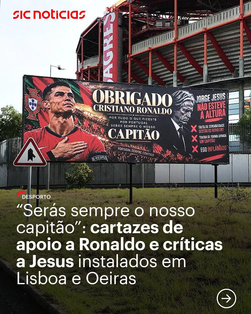 SICNoticias's tweet photo. Vários cartazes com mensagens de apoio a Cristiano Ronaldo e críticas a Jorge Jesus foram colocados esta sexta-feira em algumas zonas de Lisboa e Oeiras.
Leia mais em: https://t.co/VXP5nToy7D
#cristianoronaldo #jorgejesus #selecaonacional #lisboa #oeiras #futebol #portugal #desporto #noticias #sicnoticias