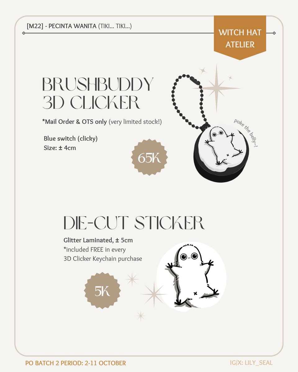 lily_seal's tweet photo. (1/3)《 🤎+🔄 appreciated! 》

Lilyseal's #CF23 batch 2 PO is open!! ✨️

⏱️ PO period: 2 - 11 october
🎁 pick-up &amp; mail order
📍 M22 - Pecinta Wanita (tiki... tiki...) 
🪾 WHA, Genshin, Ghibli, LADS (freebies)

⬇️ form links &amp; giveaway below ⬇️

#comifuro23 #cf23catalogue https://t.co/2VyG2EZMek