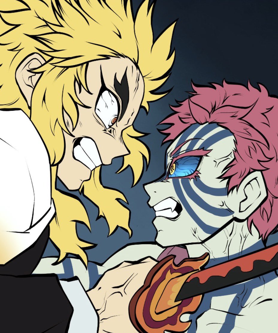 fleabaglei's tweet photo. Was rummaging through art from last October and found this study 

(I was HEAVILY inspired by the demonslayer fanart and scenes I saw on google, tried my best to recreate it as closely as possible.)
#Rengoku vs #Akaza https://t.co/VL8lSVdyCa