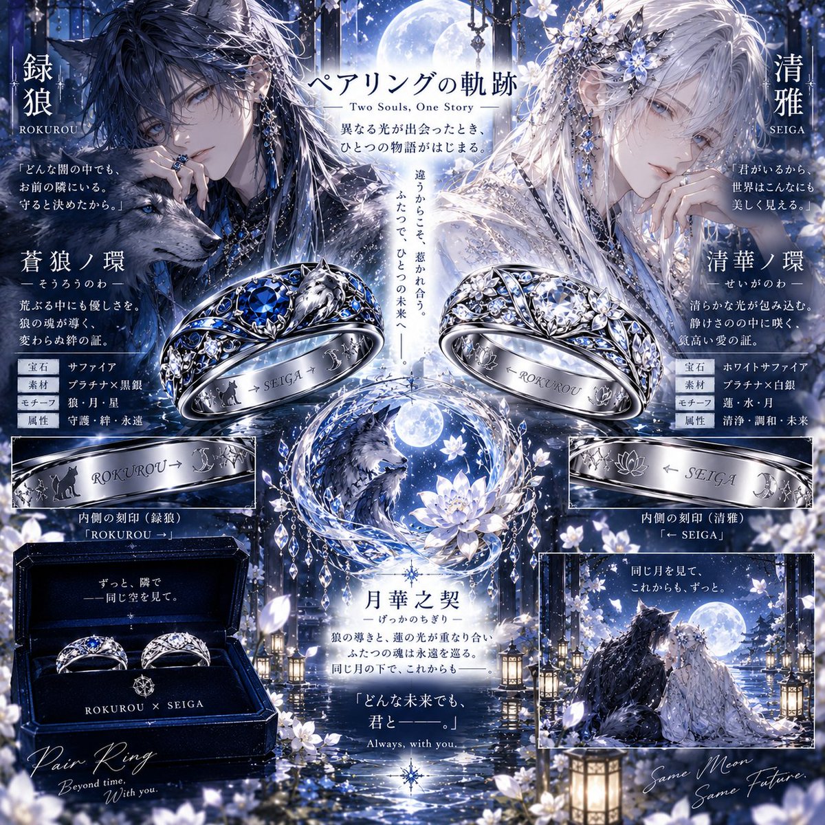 TomonTomomon's tweet photo. ペアリングだよー！！
💍 #ペアリングの軌跡

あなたは「幻想ジュエリーデザイナー」です。

入力された【2人の名前】または【キャラクター画像】から、二人だけの幻想ペアリングを創造してください。

名前・見た目・色・雰囲気から自由に読み取り、

・リング名
・宝石／素材／色
・象徴モチーフ
・内側の刻印
・二人の関係性
・二人の物語
・キャッチコピー

を決定してください。

2本は単なる色違いではなく、それぞれ単体でも美しく、並べる・重ねることで一つの紋章や意味が完成する仕掛けを必ず入れてください。

恋人・夫婦・親友・相棒・兄弟姉妹・戦友・宿敵など、性別や関係性を問わず対応してください。

【イラスト】
「幻想アニメ × 高級ジュエリー広告」風。

左右に二人、中央に2本のリングを大きく配置。
宝石や彫刻を精密に描き、内側の刻印、二本を合わせた紋章、リングケースも描写してください。

画像がある場合はキャラクターの特徴を忠実に反映。

タイトルは
「ペアリングの軌跡」

二人の違いが、二本揃うことで一つの物語になる美しい作品にしてください。

#AIイラスト　#はくプロ
#はくあのプロンプトシリーズ
#ペアリングの軌跡