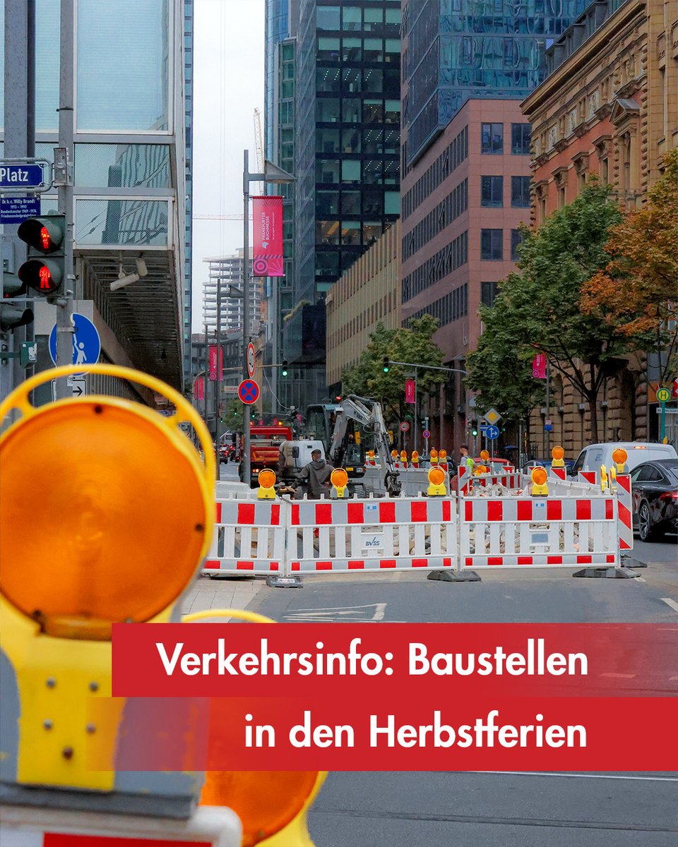 Stadt_FFM's tweet photo. 🚧 ℹ #FfmVerkehr Mit dem Start der Herbstferien ab Montag, 5. Oktober, bietet sich die Gelegenheit, wieder zahlreiche Baumaßnahmen umzusetzen. Damit sich alle frühzeitig auf gesperrte Straßen einstellen können, gibt's hier den Überblick 👉 https://t.co/Oe8igT9omA https://t.co/8sGj42o7MB