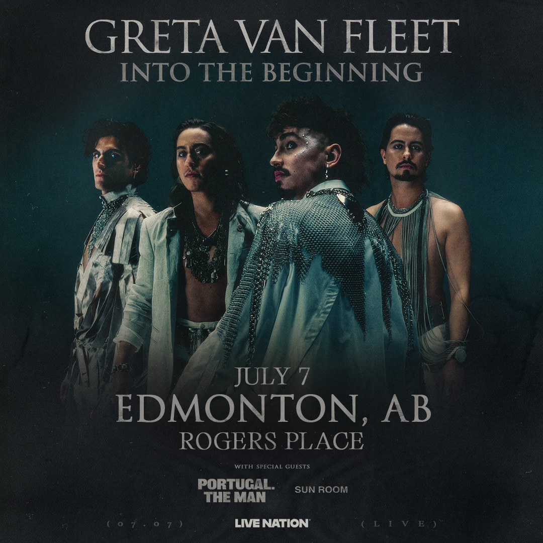 RogersPlace's tweet photo. JUST ANNOUNCED! Greta Van Fleet is coming to Rogers Place on July 7 with special guests Portugal. The Man and Sun Room. Tickets on sale Thursday, October 15 at 10AM. https://t.co/A4SpEFwarE