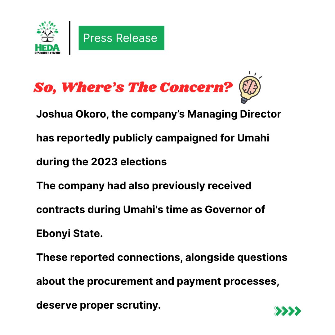 HEDAgenda's tweet photo. ₦60.1bn in contracts. 27 payments. Questions about procurement.
A BusinessDay investigation has raised concerns about contracts awarded to Reinforced Global Resources Limited by the Ministry of Works.
HEDA is calling for an independent investigation.
Because when public money is involved, Nigerians deserve answers.