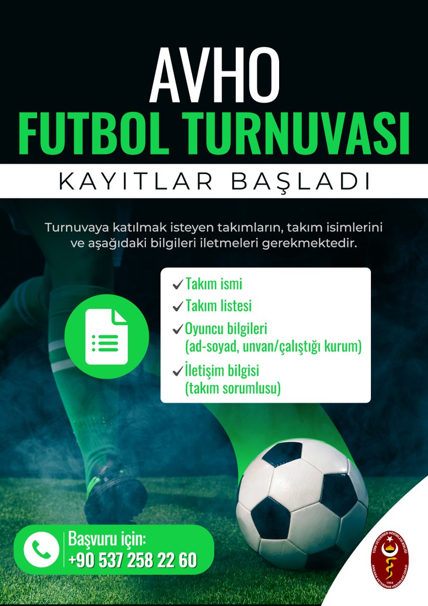 ankaravho's tweet photo. ⚽ Ankara Veteriner Hekimleri Odası Futbol Turnuvası için kayıtlar başladı! https://t.co/U9X06Sa7KK