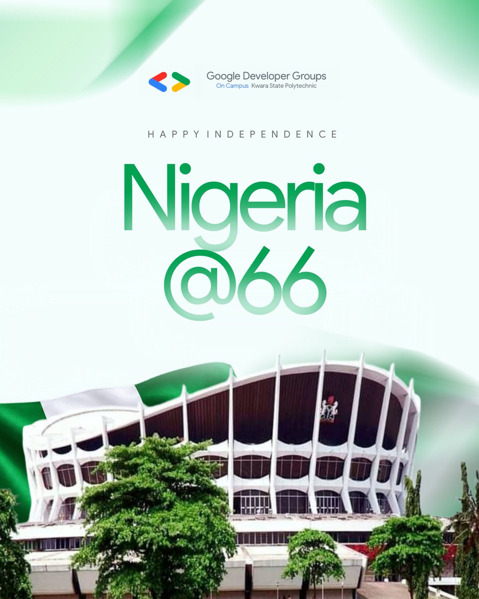 Gdgoc_kp's tweet photo. Happy 66th Independence Day, Nigeria! 🇳🇬💚

The next chapter belongs to young Nigerians with bold ideas and the drive to build. Here's to growing together. 🚀

#NigeriaAt66 #GDGoC https://t.co/JdnwxaWoUH