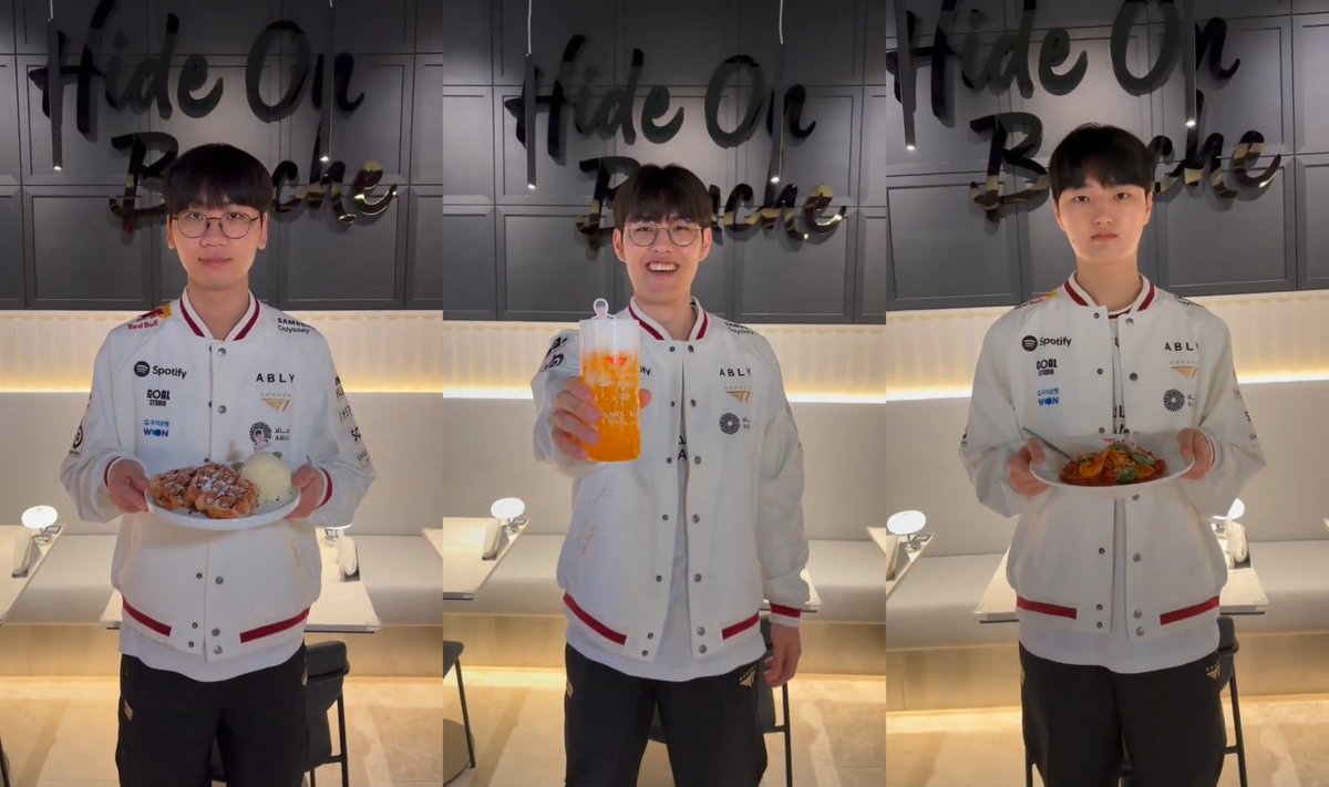 dearyhyeokie's tweet photo. Doran, Peyz and Oner wearing the Worlds 2026 uniforms 😭 https://t.co/co0Du8fVlH