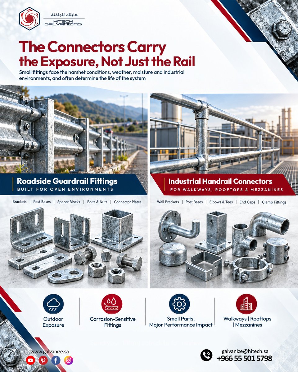 spingalvanizing's tweet photo. The Connectors Carry the Exposure, Not Just the Rail.
✔ Corrosion Protection
✔ Durable Zinc Coating
✔ Long-Term Performance
📍 Riyadh, Saudi Arabia
📧 galvanize@hitech.sa
📞 +966 55 501 5798
🌐 https://t.co/Bgr97OAK8X
#HitechGalvanizing #SpinGalvanizing #GuardrailFittings https://t.co/hcVMXlBRHS