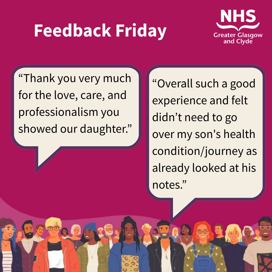 NHSGGC's tweet photo. 🙌 Join us in celebrating staff at the Glasgow Royal Hospital for Children!

Care Opinion is a great way to share your feedback.  If you want to share your experience you can here - https://t.co/nqnK9YqVro 

#NHSGGC #FeedbackFriday #PatientExperience https://t.co/W4KqdGQGtY